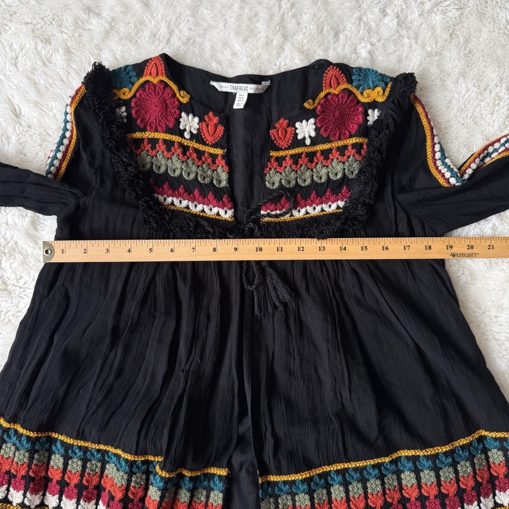 Zara Black Embroidered Boho Peasant Blouse with Multicolor Accents - Picture 6 of 10